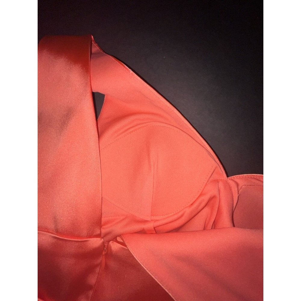 Sexy Cache Vintage Coral Dress 2 Layered Shinny Evening Party Bodycon Back Zip - Picture 9 of 11